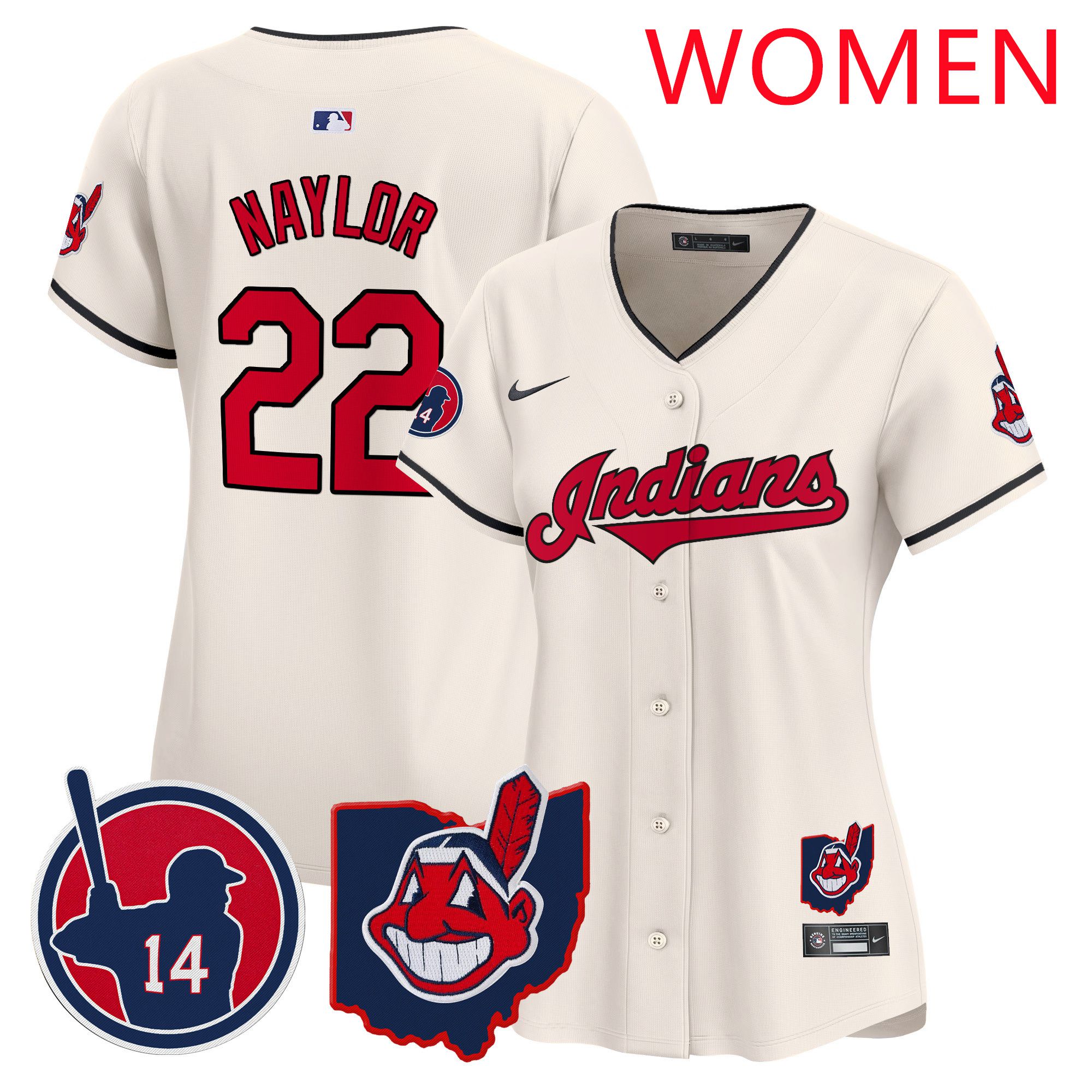 Women Cleveland Indians #22 Naylor Cream Nike 2025 Patch Vapor Premier Limited MLB Jersey